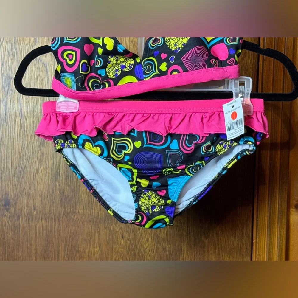 2 Girls Extremely Me‎ Colorful Heart Print Bikinis - 10/12 & 14/16